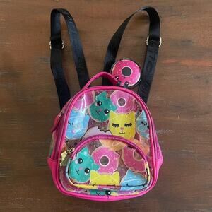 Betsey Johnson Mini Backpack Fushia Lbsage Clear Cats & Donuts